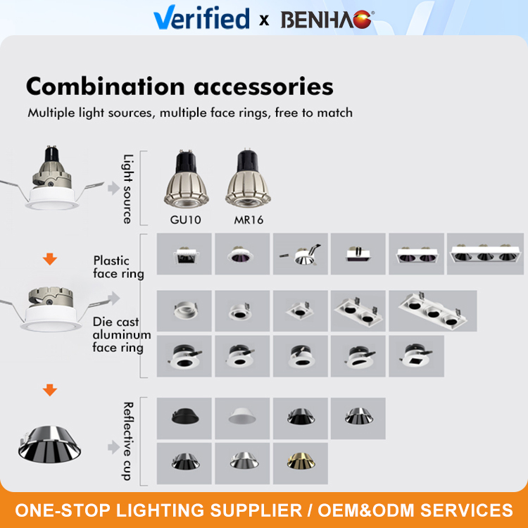 Venta al por mayor de luces LED de fábrica para interiores, iluminación de techo 6W 220V MR16 GU10 tipo de enchufe, iluminación puntual LED COB con carcasa de foco de aluminio y plástico empotrado