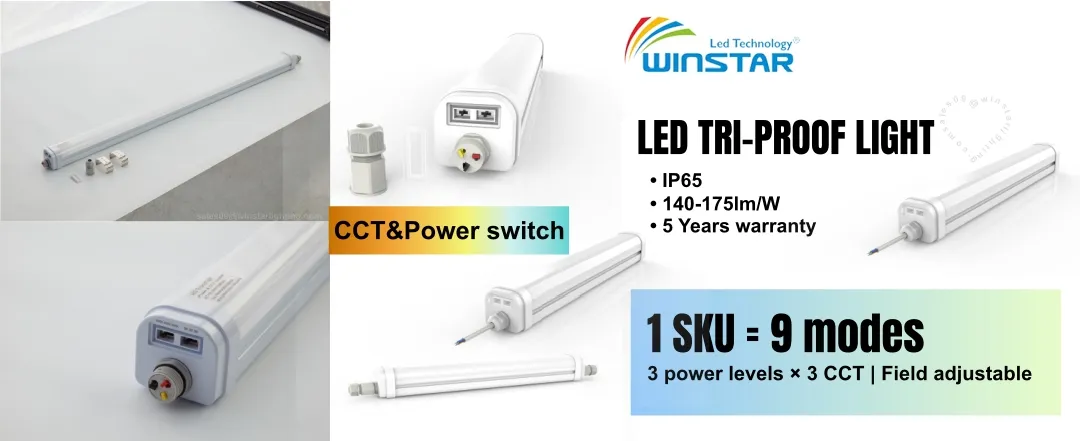 Eficacia Ultra Alta Ajustable en Campo IP65 Luz LED Tri-Proof 3-Level Seleccionable CCT y Potencia