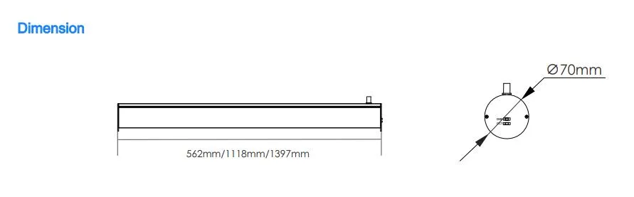 Dimensión de la luz lineal LED
