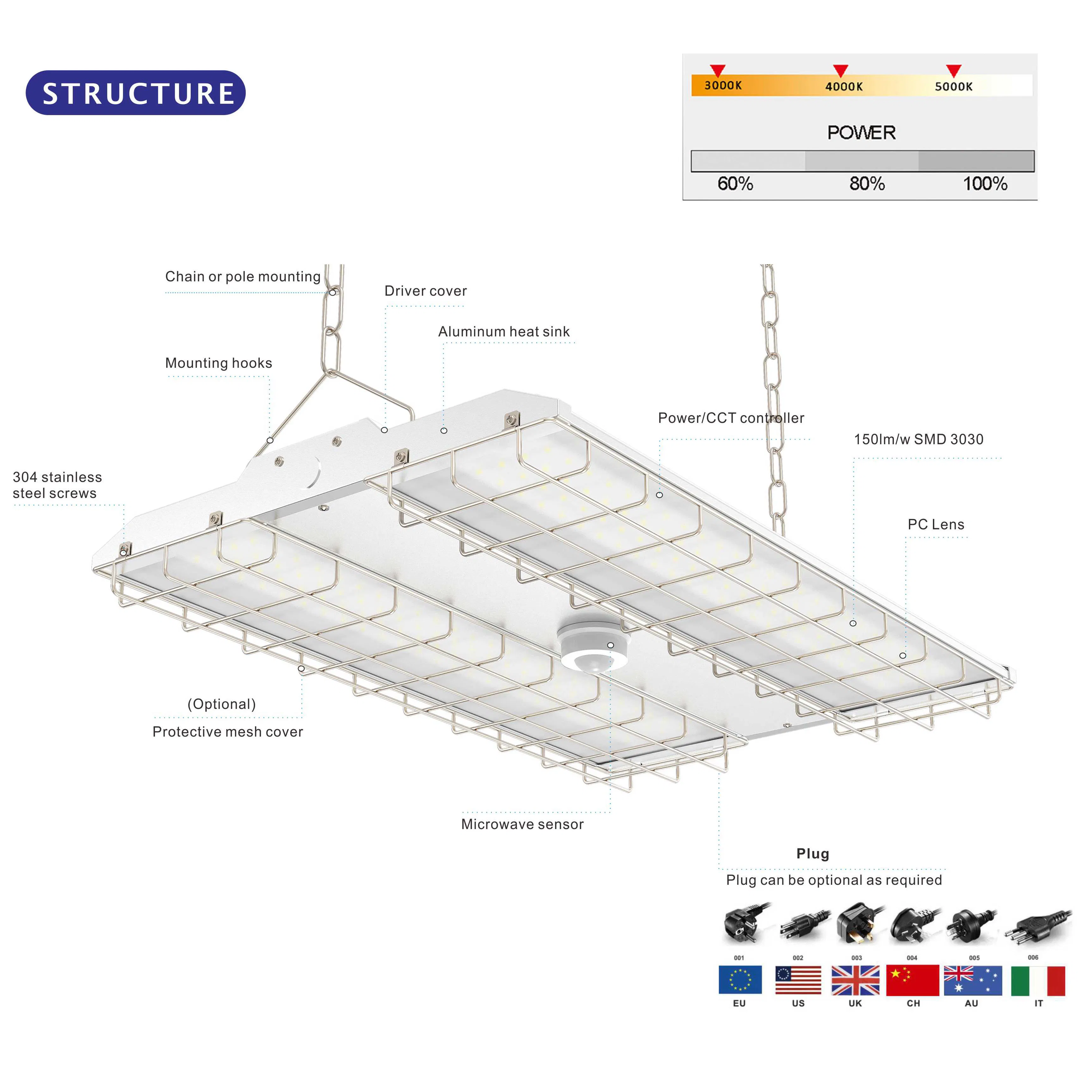 2024 Nuevo Producto Mayorista 2FT 4FT Luz Lineal LED de Alta Bahía 100W para Taller Industrial Garaje