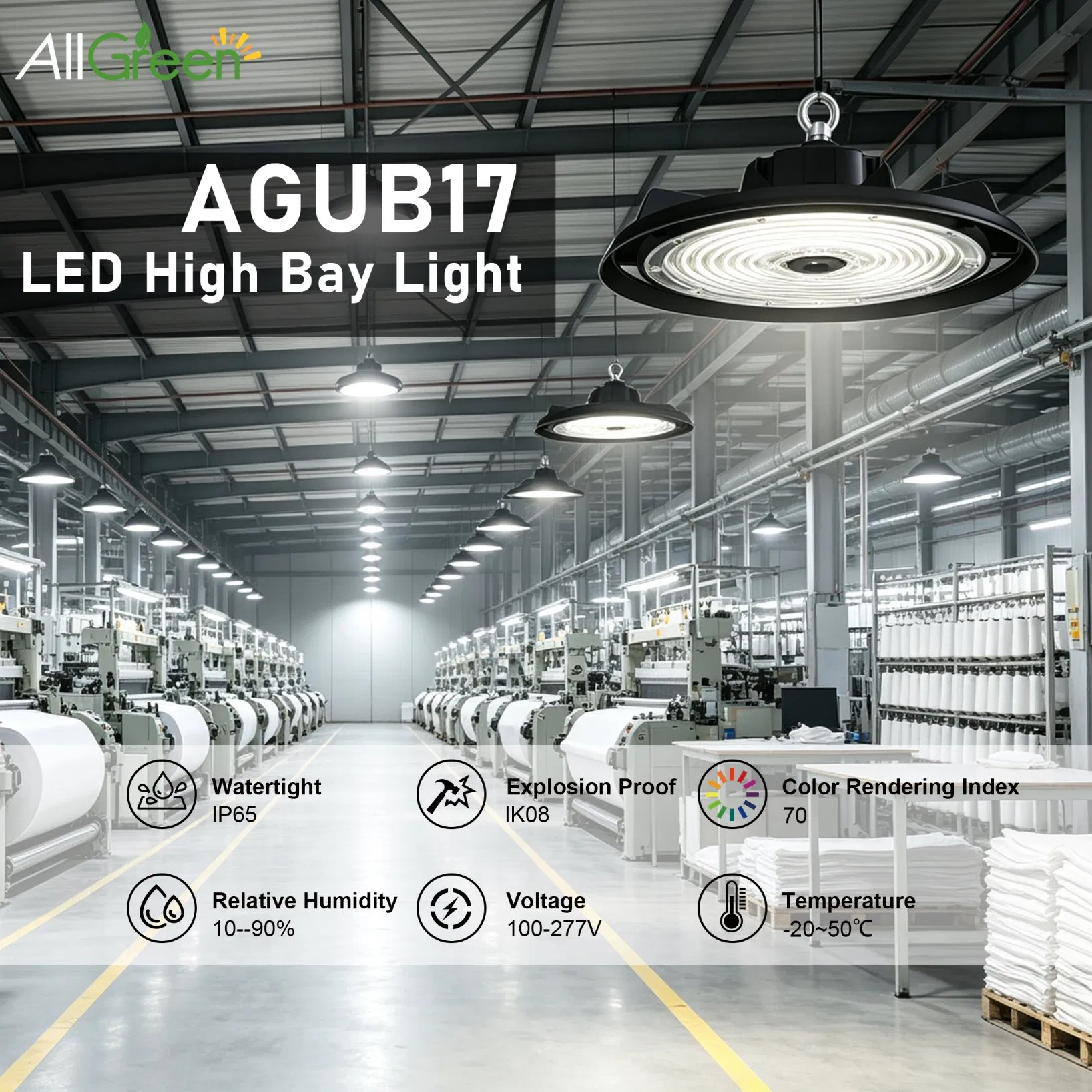 Fijaciones de viga de alta rendimiento y alta resistencia 150W 120° lámpara LED de alta bahía tipo UFO para espacio de arena lámpara industrial LED