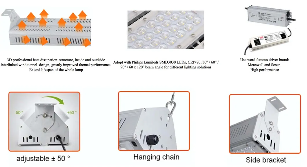 250W 200W LED de alta bahía industrial para almacén