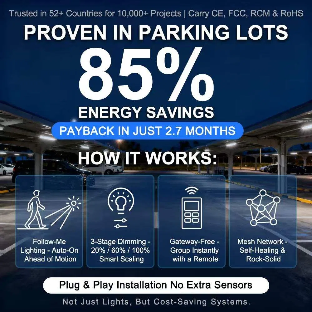 Sistema de Iluminación LED Pública Inteligente con Sensor de Movimiento Amelech para Iluminación de Estacionamientos con T8 Luz Tubo