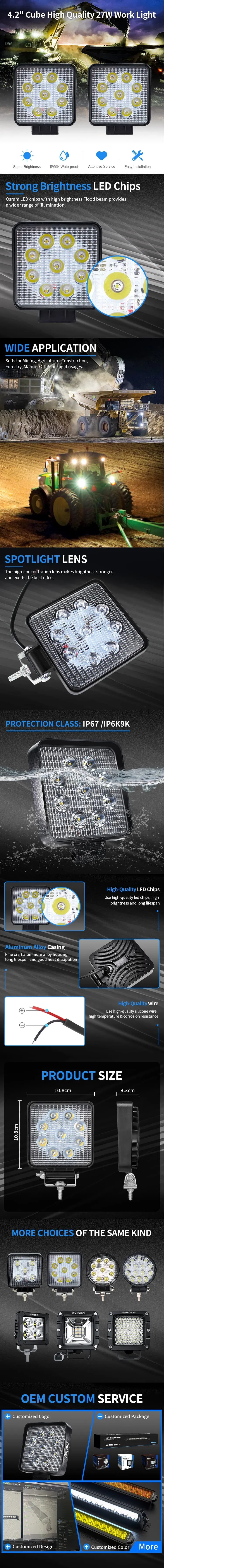 Luz de trabajo LED de alta potencia Aurora