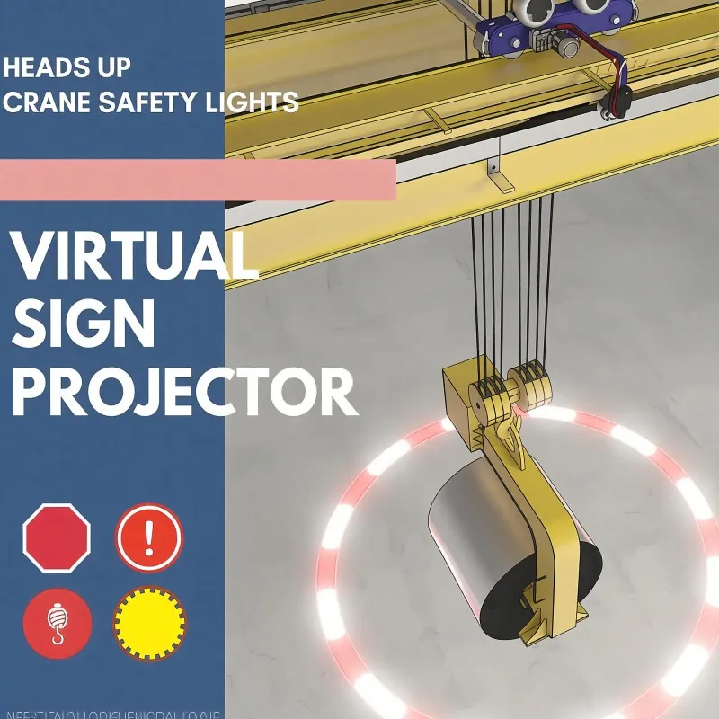 Imagen de señal de advertencia de seguridad virtual para suelos industriales, proyector LED Gobo de larga distancia para grúas de puente