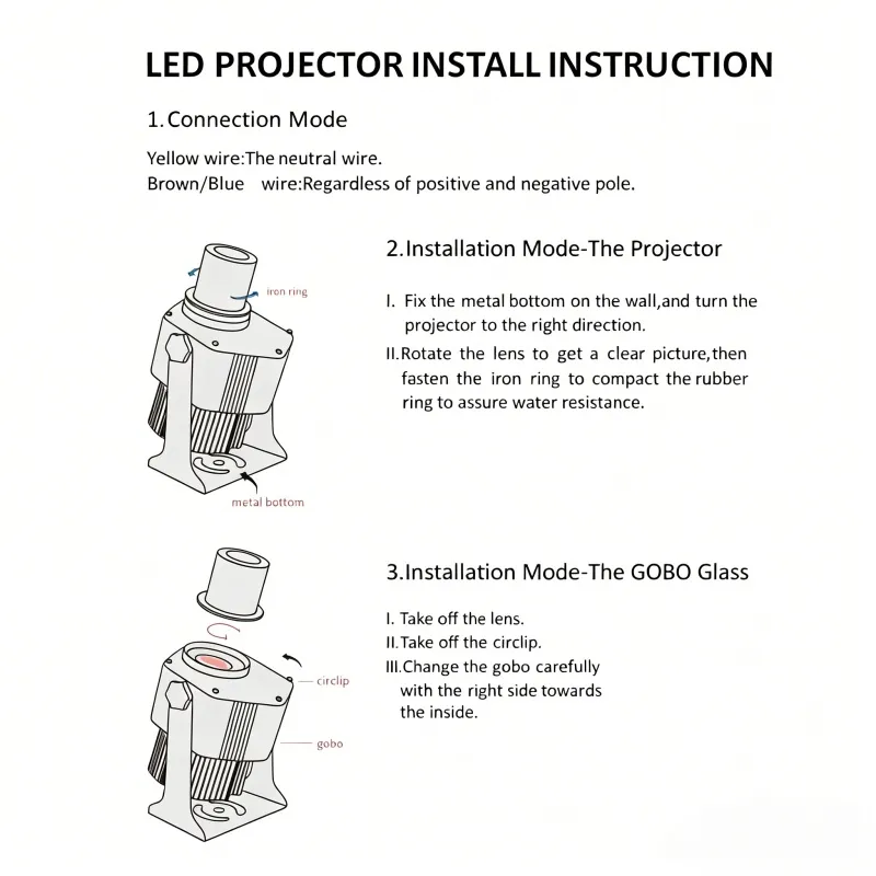 Proyector industrial de imagen HD de logotipo personalizado con proyección LED para advertencia de seguridad en el suelo del taller y almacén
