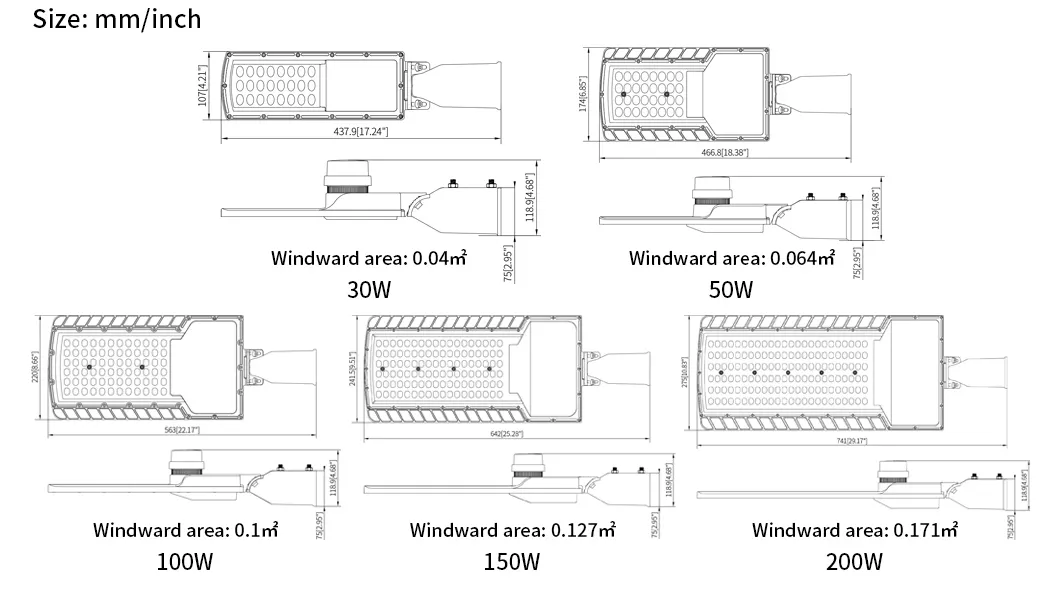 100W Luz de calle LED solar para iluminación de áreas industriales