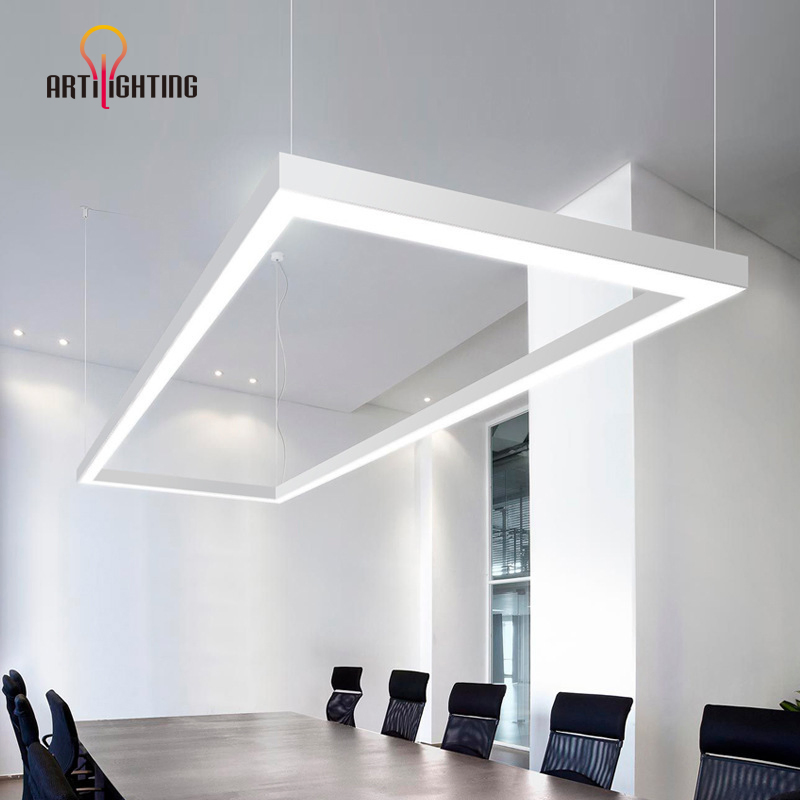 Personalización de fábrica lámparas dobladas curvas grandes redondas cuadradas perfil de aluminio luz LED lineal con colgante montado en superficie iluminación combinada regulable