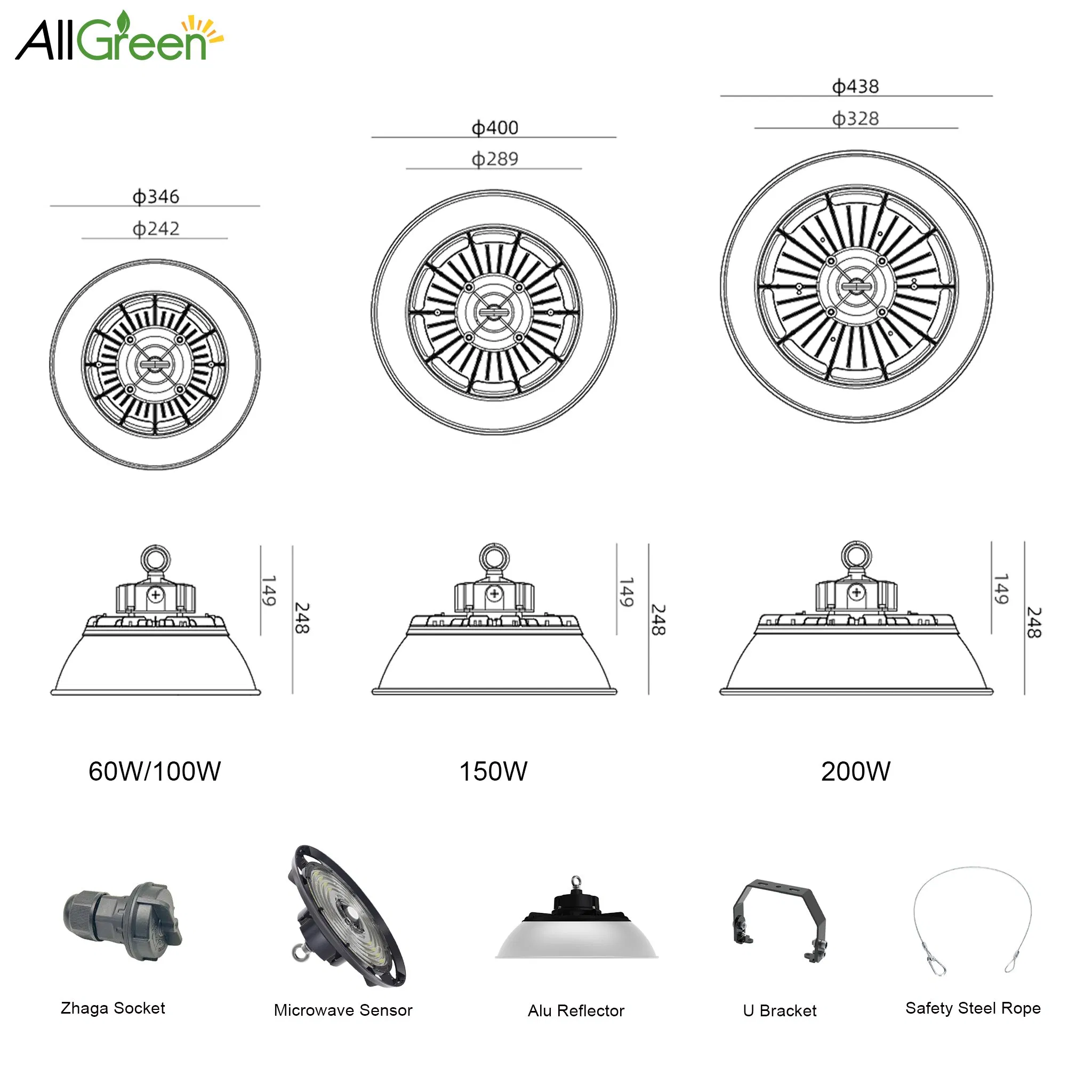 Fijaciones de viga de alta rendimiento y alta resistencia 150W 120° lámpara LED de alta bahía tipo UFO para espacio de arena lámpara industrial LED