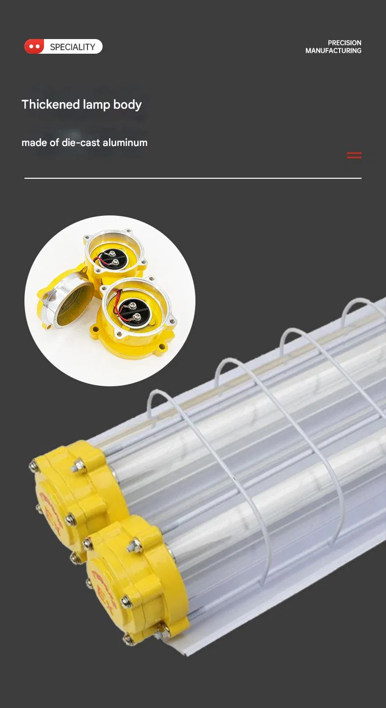 Lámpara fluorescente a prueba de explosiones de tubo LED de aluminio fundido a presión, resistente al agua y de alta resistencia industrial IP66