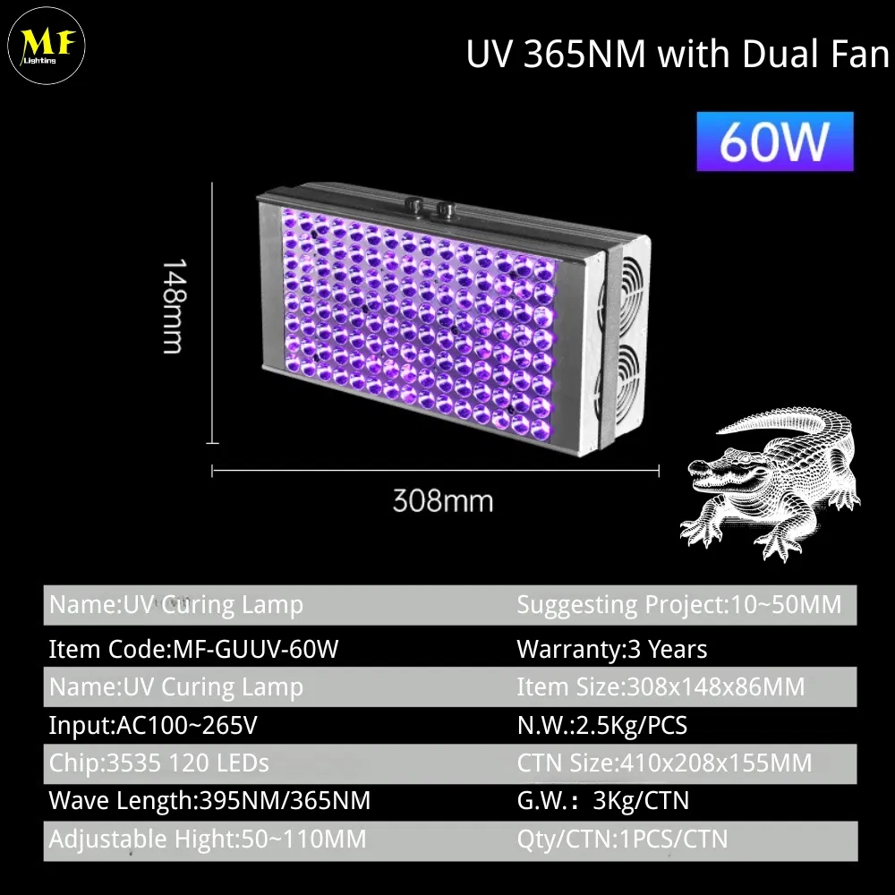 Lámpara de curado UV LED con marco ajustable en altura y enfriamiento de doble ventilador, certificada CE y CB para automatización industrial 200W 0~110mm