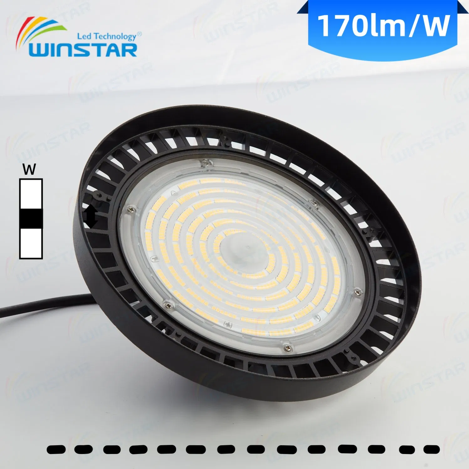 Luminaria Alta Bahia UFO LED Winstar Iluminación Industrial IP65 Color Y Potencia Conmutable Ik08 Para Estacionamiento 100W 200W 6500K