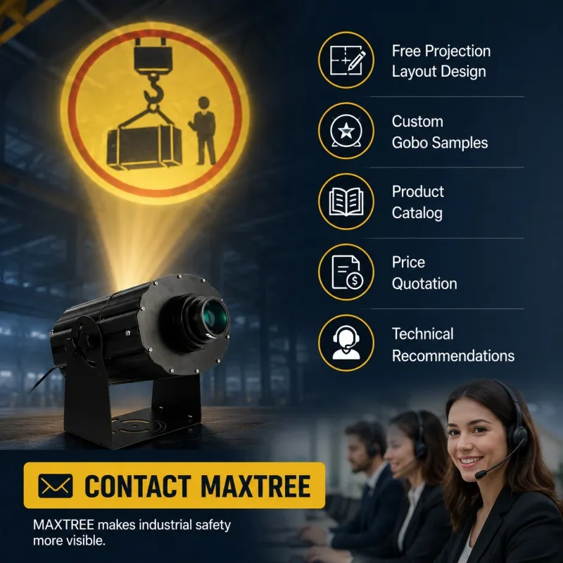 Imagen de señal de advertencia de seguridad virtual para suelos industriales, proyector LED Gobo de larga distancia para grúas de puente