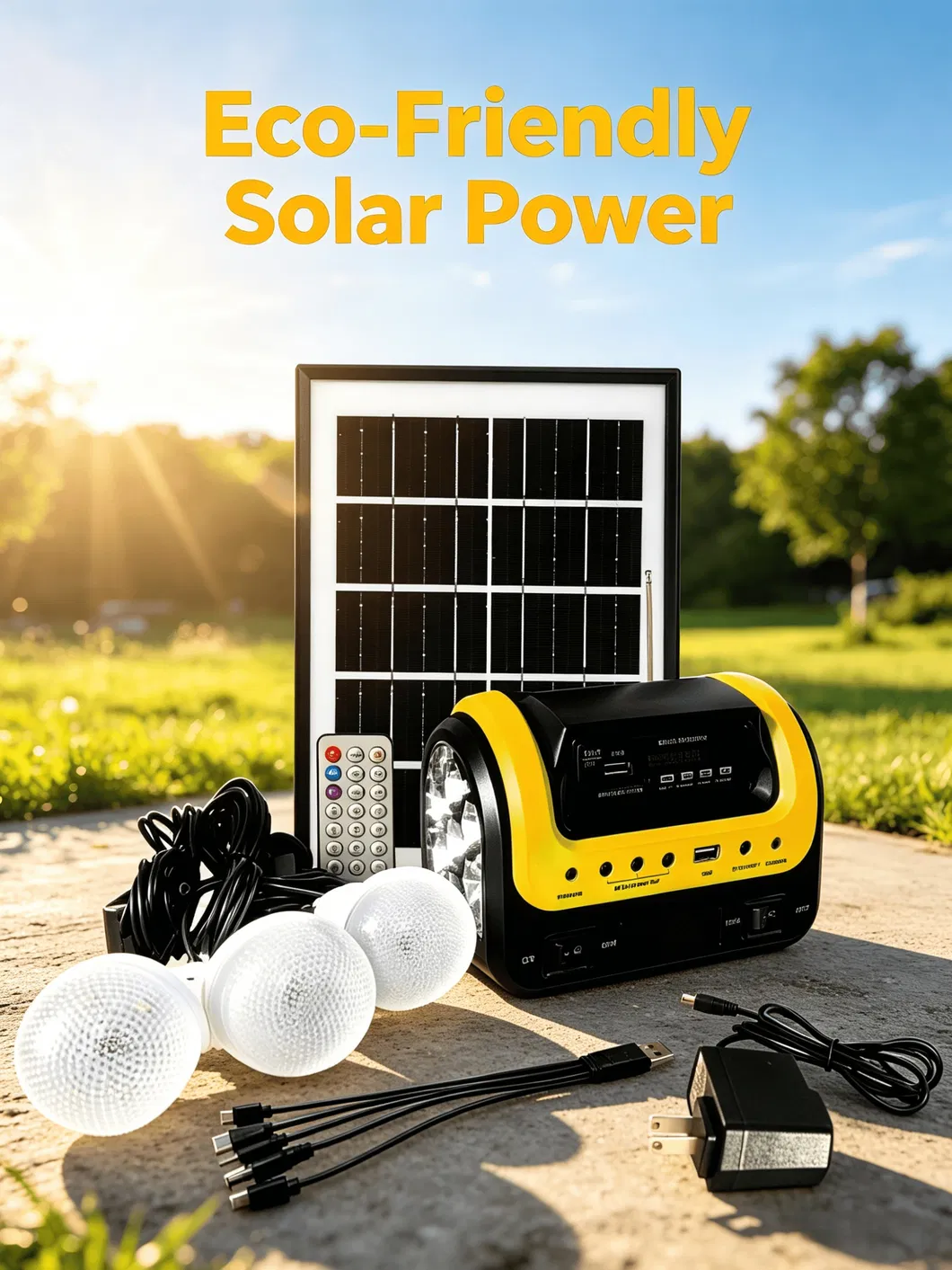 Conjunto de Iluminación Solar de Emergencia al Aire Libre 5W Panel 3 Bombillas LED 5000mAh