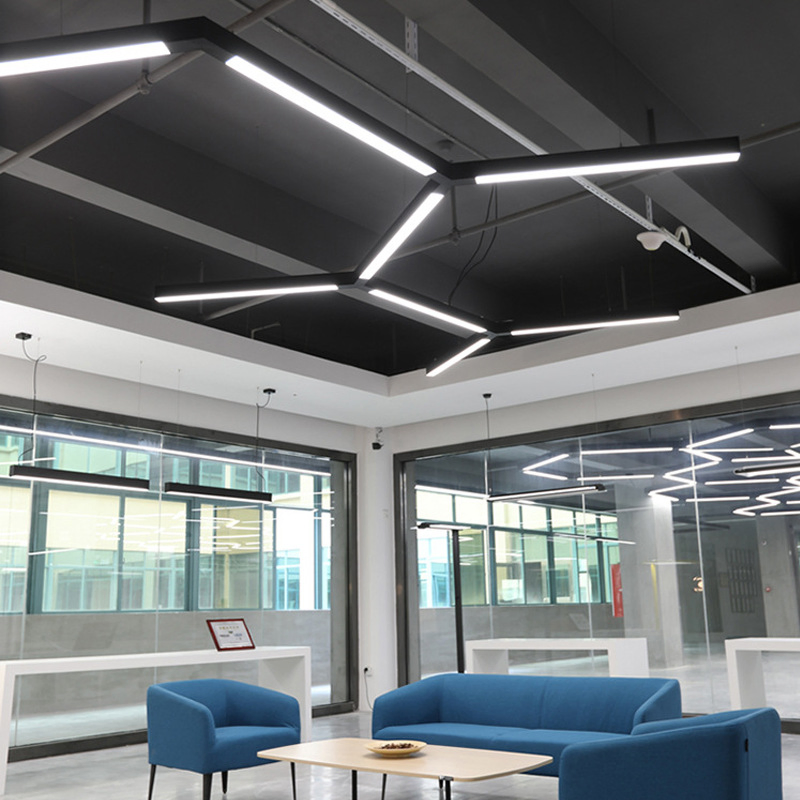 Personalización de fábrica lámparas dobladas curvas grandes redondas cuadradas perfil de aluminio luz LED lineal con colgante montado en superficie iluminación combinada regulable