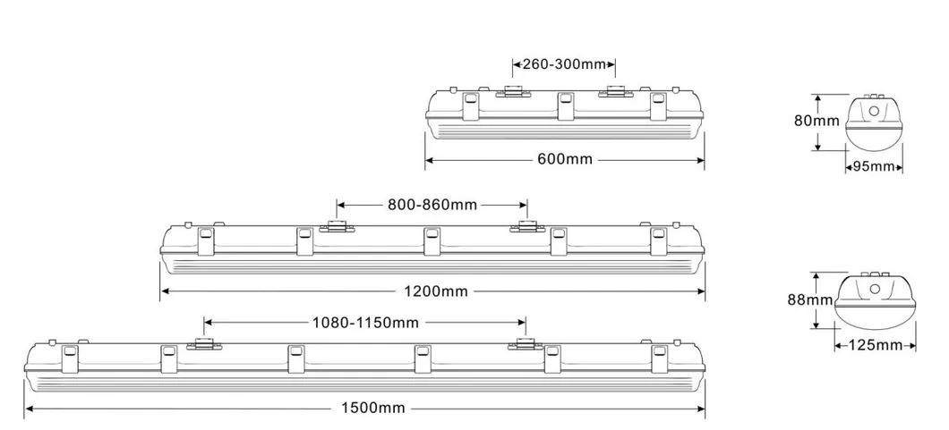 Esquema de dimensiones de luz led a prueba de triple