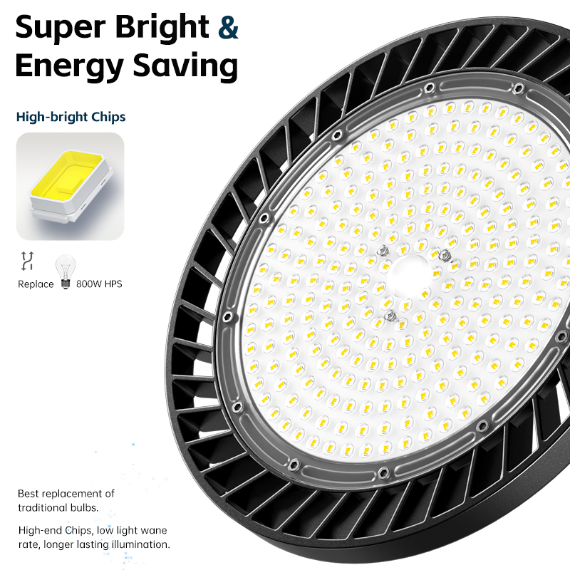 Iluminación de alta bahía industrial regulable 3CCT Interruptor de diámetro 100W 150W 200W 300W Luz LED UFO de alta bahía para taller y garaje