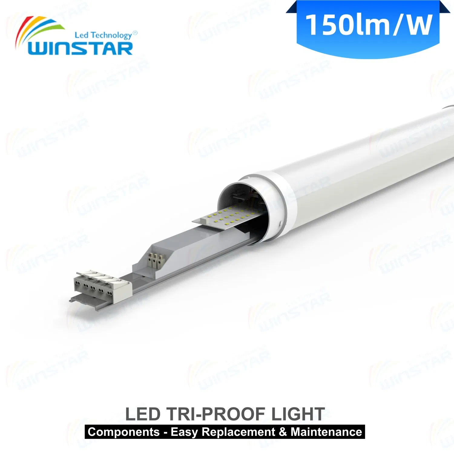 Luz LED Tri-Proof Winstar con protección contra sobretensiones y sin parpadeo para taller de máquinas, línea de ensamblaje, entorno industrial de alta resistencia 150lm/W