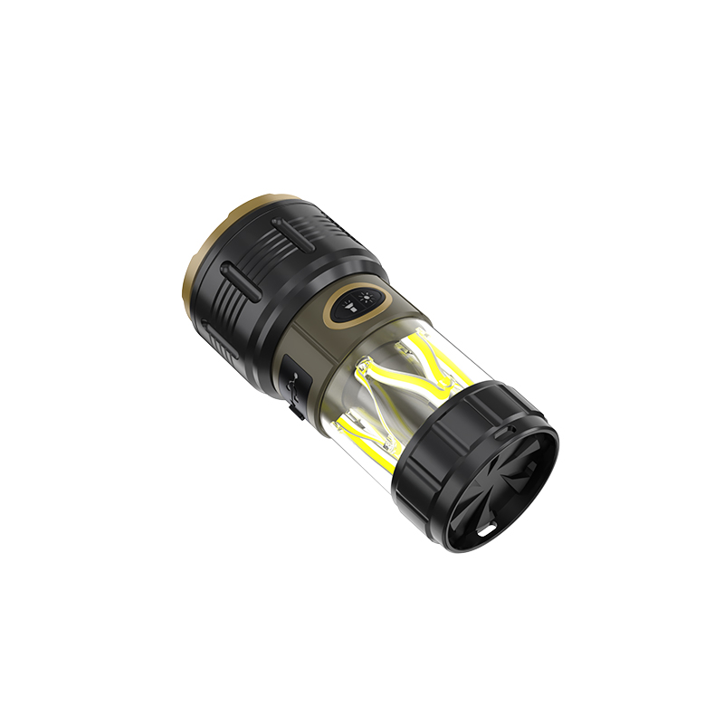 Linterna de camping multifuncional recargable de alta potencia con triple LED, luz de antorcha y farol