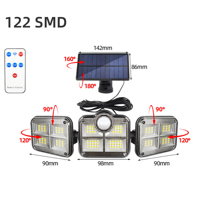 Custom Solar Lights Outdoor, 3 Heads Waterproof Solar Flood Lights Separate Solar Panel Motion Sensor Security Lights with Remote Supplier, Suppliers