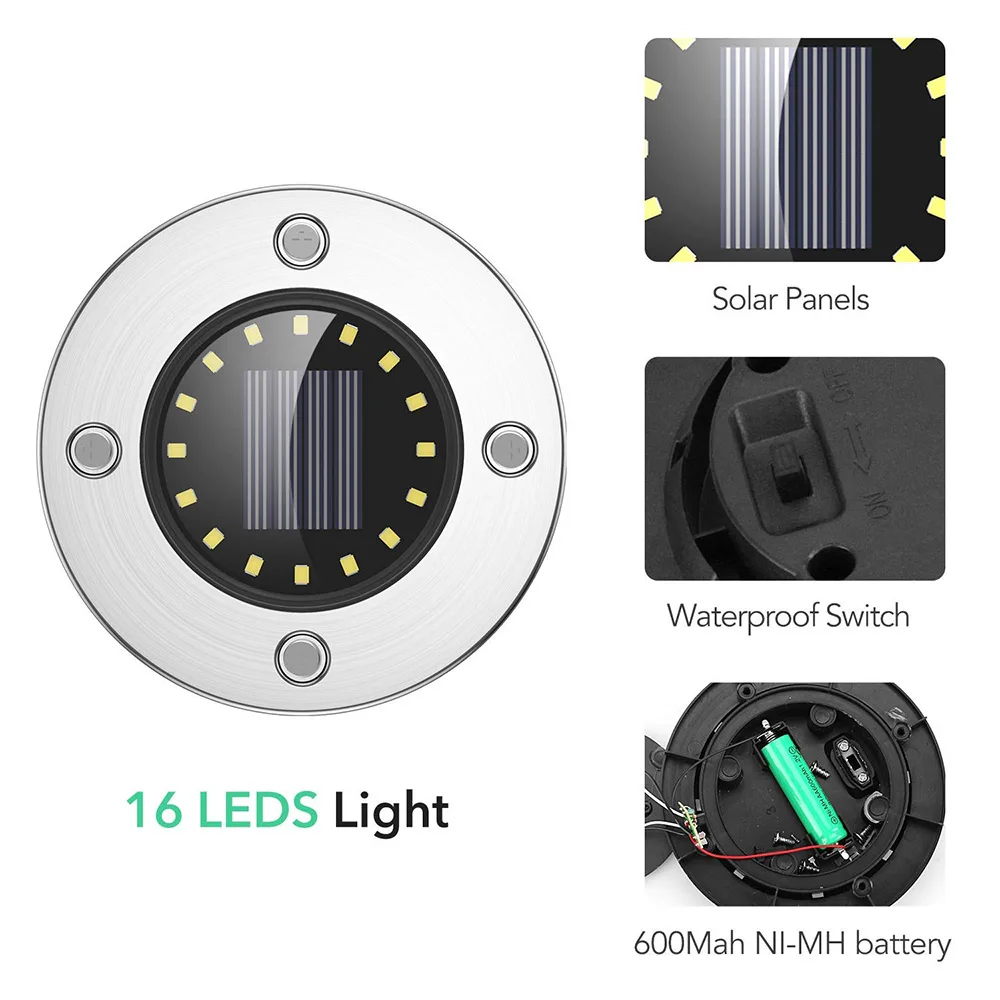OEM 16 Led Outdoor Solar Garden Ground Lights, Waterproof In Ground Solar Led Metal Solar Disk Light Suppliers, Factory