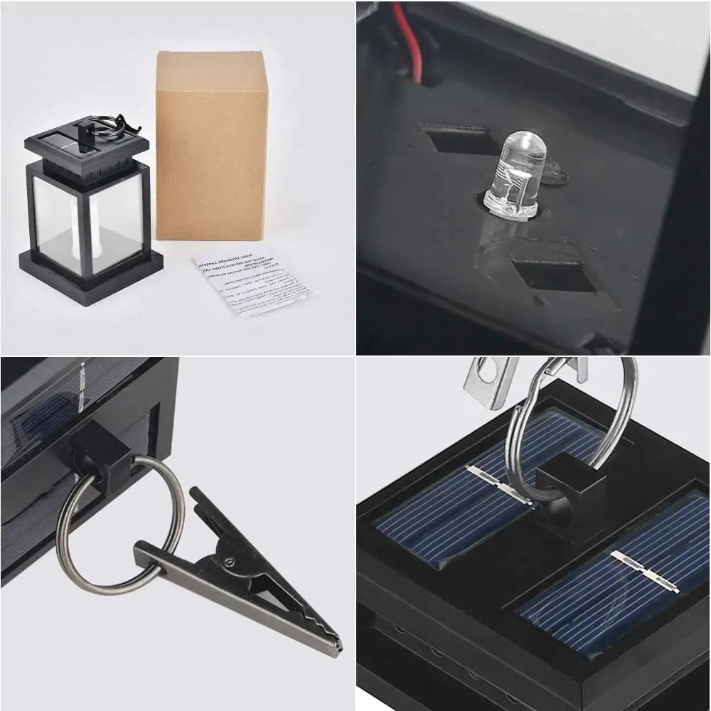 China Solar Hanging Lantern Outdoor, Solar Candle Light with Clips and Hooks Factory, Factories