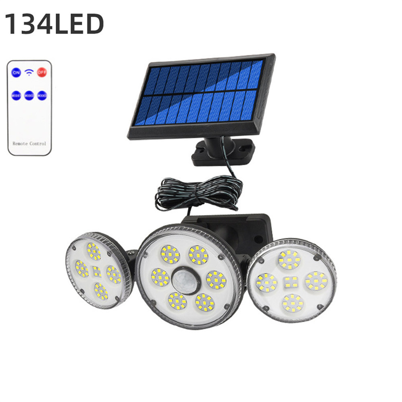 Custom Solar Lights Outdoor, 3 Heads Waterproof Solar Flood Lights Separate Solar Panel Motion Sensor Security Lights with Remote Supplier, Suppliers