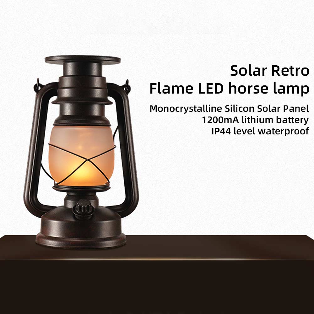 Custom LED retro garden light, flashing flame outdoor waterproof lantern for patio lawn Solar Lamp Manufacturers, Factories