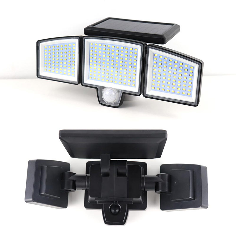 Custom 265 LED Waterproof 3 Head Solar Spot Flood Wall Light With Motion Sensor Suppliers, Factory