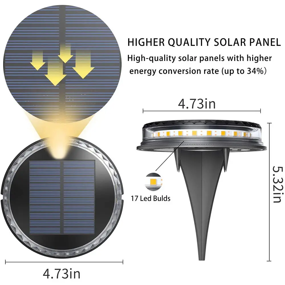 Custom 17 LED Solar Ground LED Light, Solar Powered Disk Lights 4Pack with a Built-in 1200mAh Battery Manufacturer, Factory