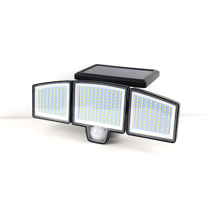 Custom 265 LED Waterproof 3 Head Solar Spot Flood Wall Light With Motion Sensor Suppliers, Factory