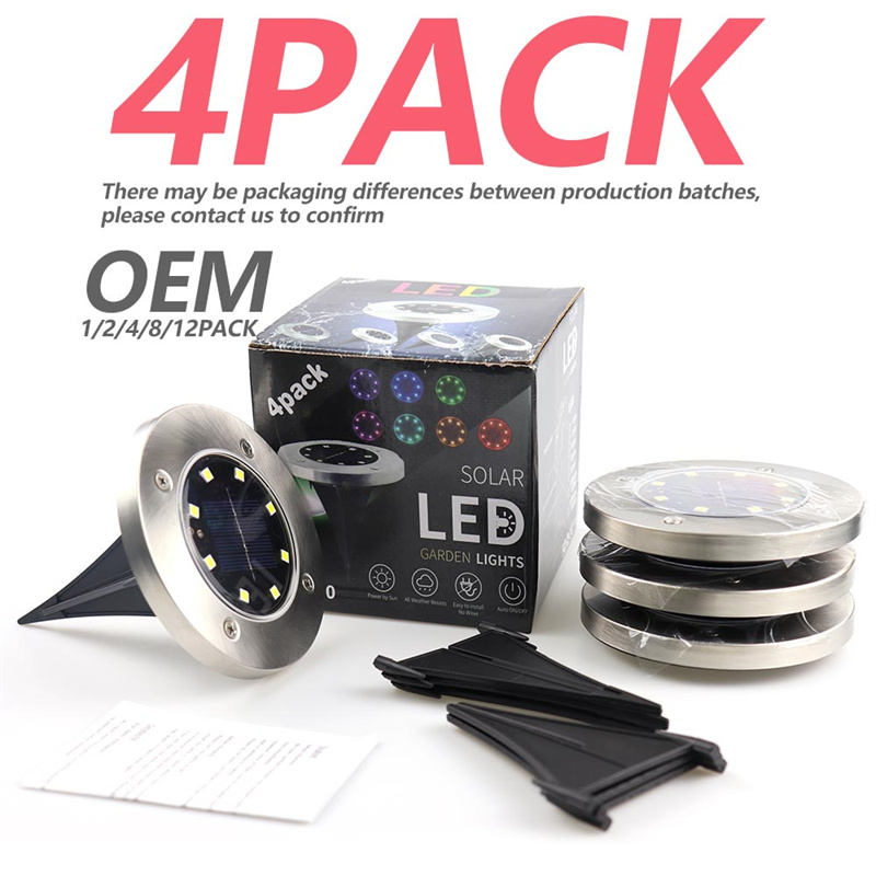 OEM 8 Led Solar Disc Lights Outdoor Waterproof Solar Ground Lights For Garden Paths Manufacturer, Factory