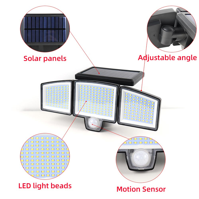 China 265 Led With Motion Sensor 3 Head Waterproof Outdoor Solar Spotlight Flood Wall Light Factory, Factories