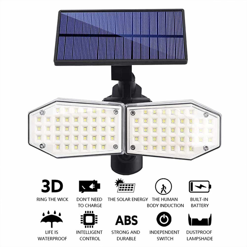 OEM 78 LED Dual Head Solar Lights Outdoor, 600 Lumen IP65 Waterproof Solar Powered Wall Light Manufacturer, Suppliers
