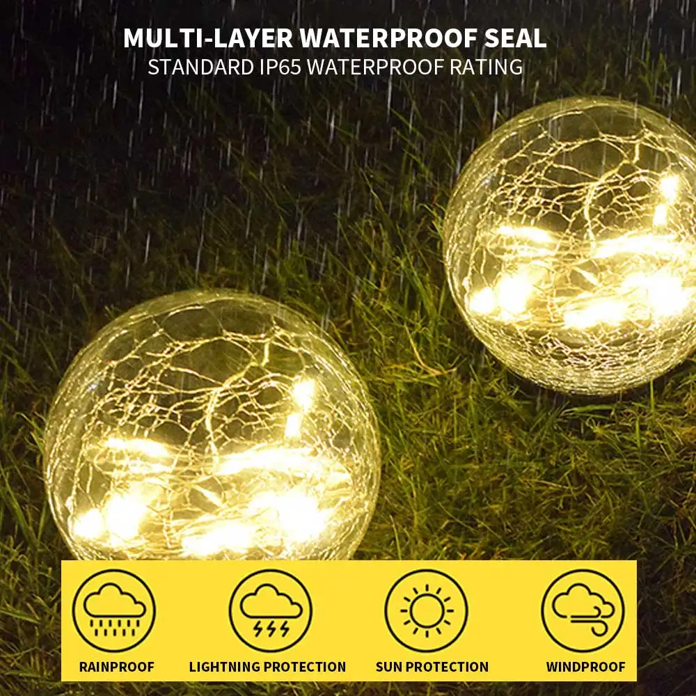 OEM Cracked Glass Ball Waterproof Warm White LED Garden Solar Ball Light Manufacturers, Factories