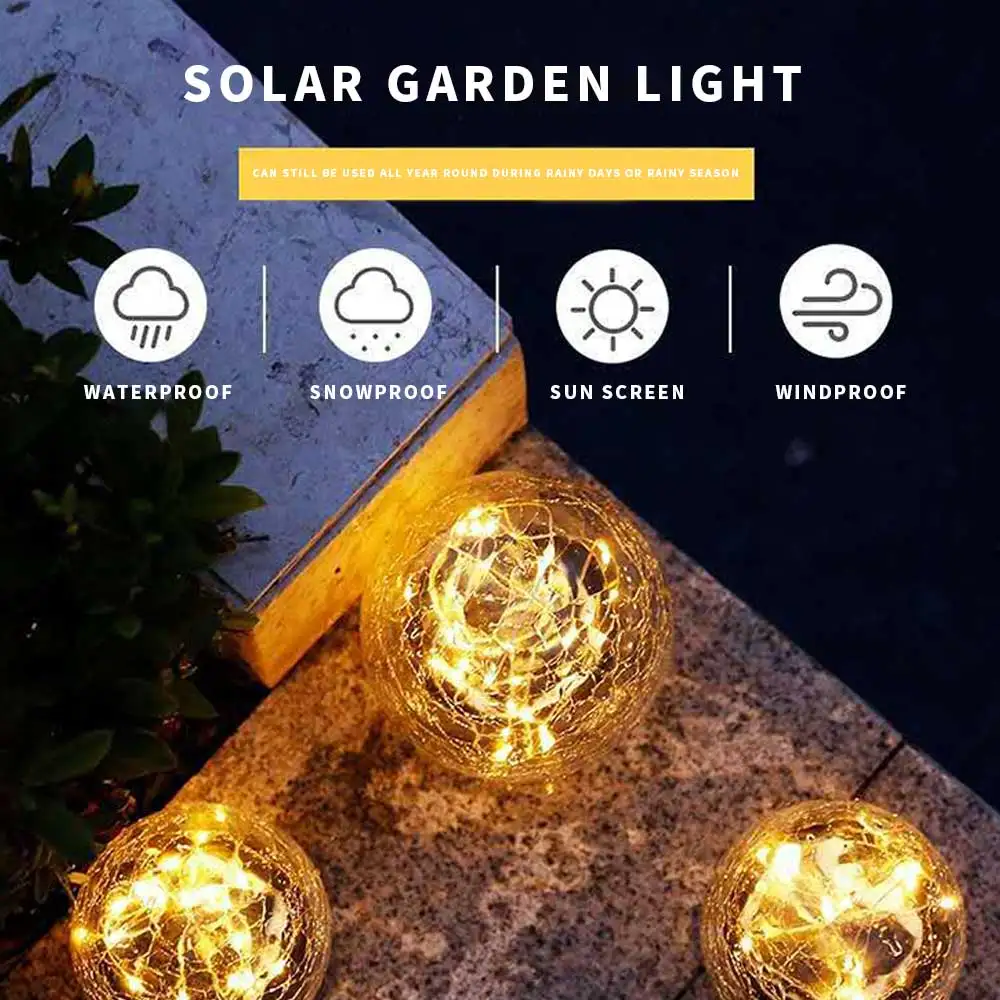 OEM Cracked Glass Ball Waterproof Warm White LED Garden Solar Ball Light Manufacturers, Factories