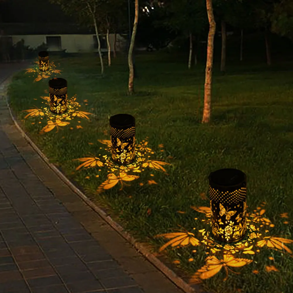 Custom New Arrival Outdoor landscape iron lantern butterfly Solar sun-power garden decorative light Manufacturer, Factory