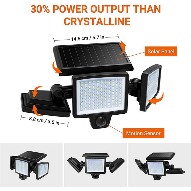China 265 Led With Motion Sensor 3 Head Waterproof Outdoor Solar Spotlight Flood Wall Light Factory, Factories
