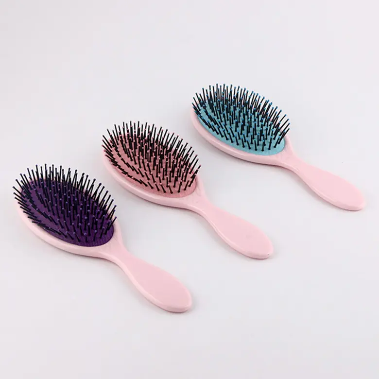 Custom Logo Massager Wet Dry Detangling Hair Brush Soft Cushion Nylon Detangle Brushes