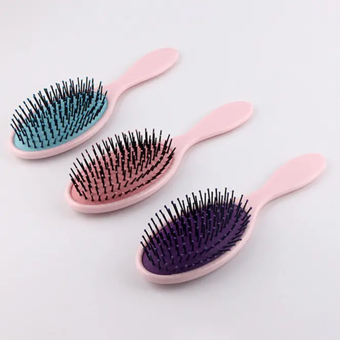 Custom Logo Massager Wet Dry Detangling Hair Brush Soft Cushion Nylon Detangle Brushes