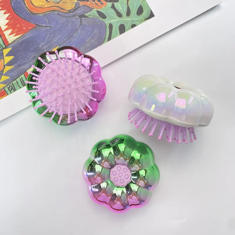 ODM Scaleable folding flower electroplating portable massage hairbrush Manufacturer, Manufacturers
