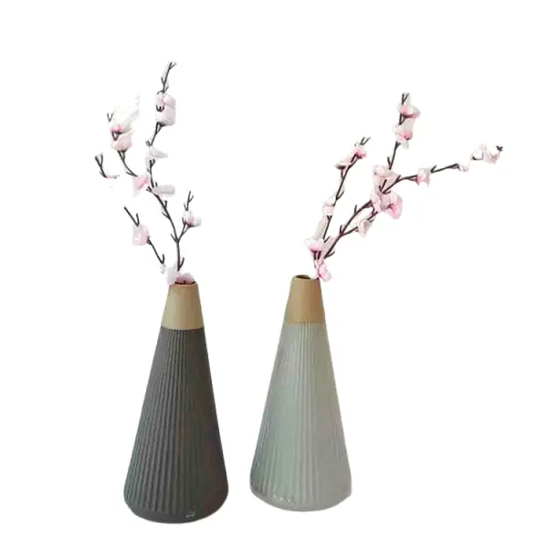 Discount Nordic Minimalist Two - Tone Ribbed Stoneware Vase Manufacturer, Factories