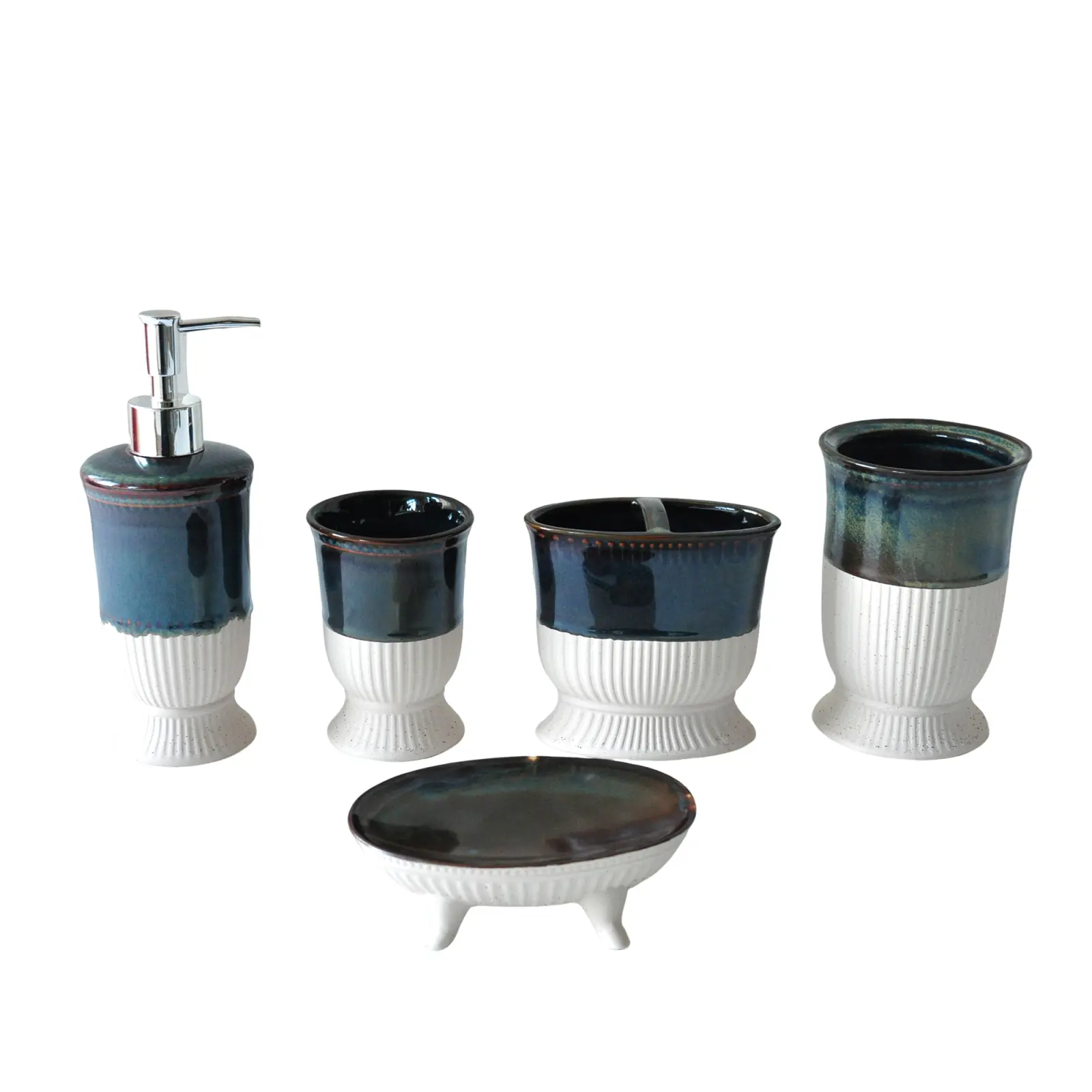 Discount Vintage Kiln-Change Blue & White Textured Base Dolomite Bathroom Accessory Set Companies, Product