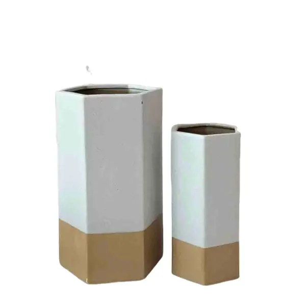 jiashun Nordic Minimalist Two - Tone Hexagonal Stoneware Vase Set Factory, Exporters