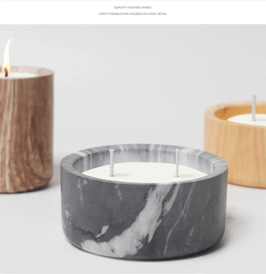 China Modern Ceramic Round Candle Holder with Wood Grain & Marble Pattern Companies, Product