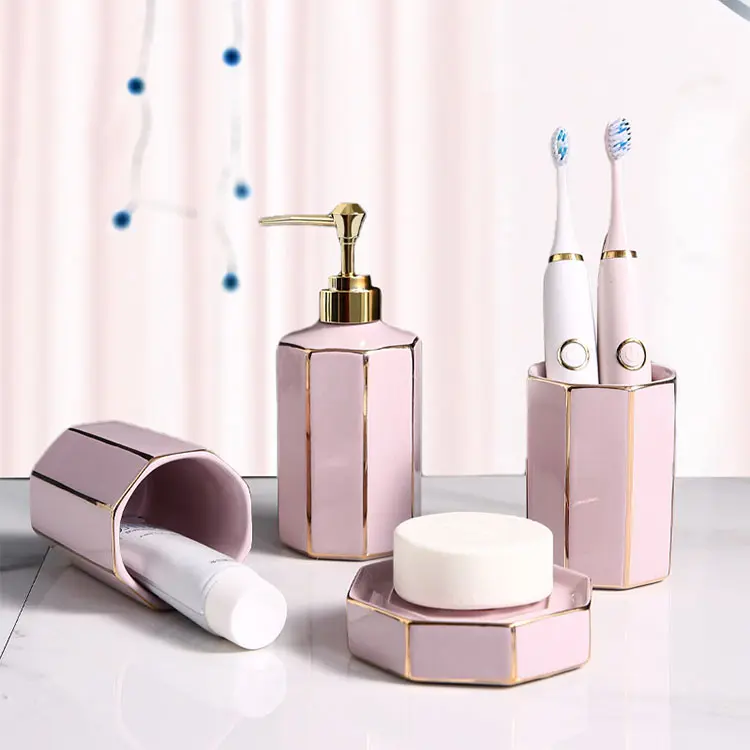 jiashun Blush Purple Geometric Ceramic Bathroom 4-Piece Set Suppliers, Companies