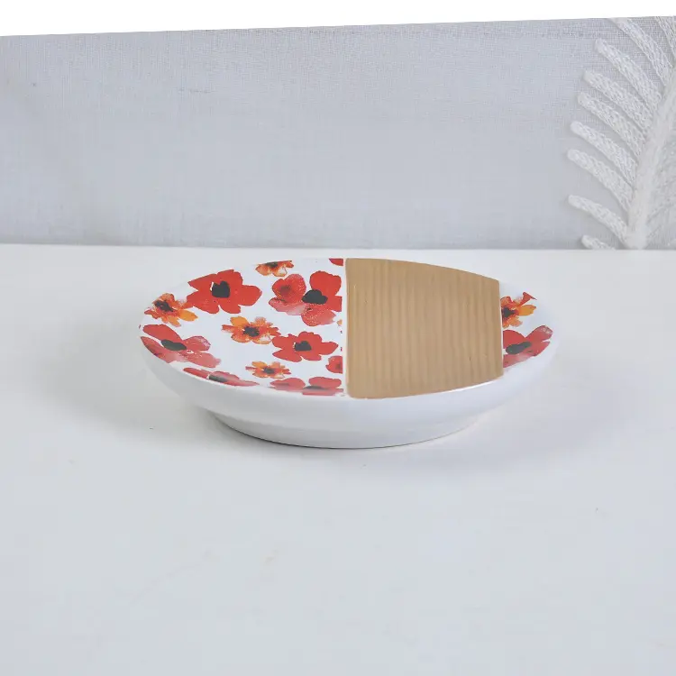 Wholesale Vintage Red Floral & Beige Ribbed Ceramic Bathroom Accessory Set Factory, Exporters