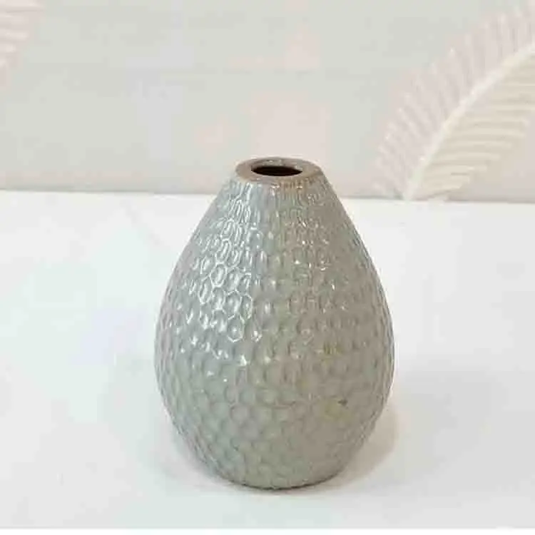 Buy Morandi Color Honeycomb Texture Teardrop-Shaped Stoneware Vase Suppliers, Factory