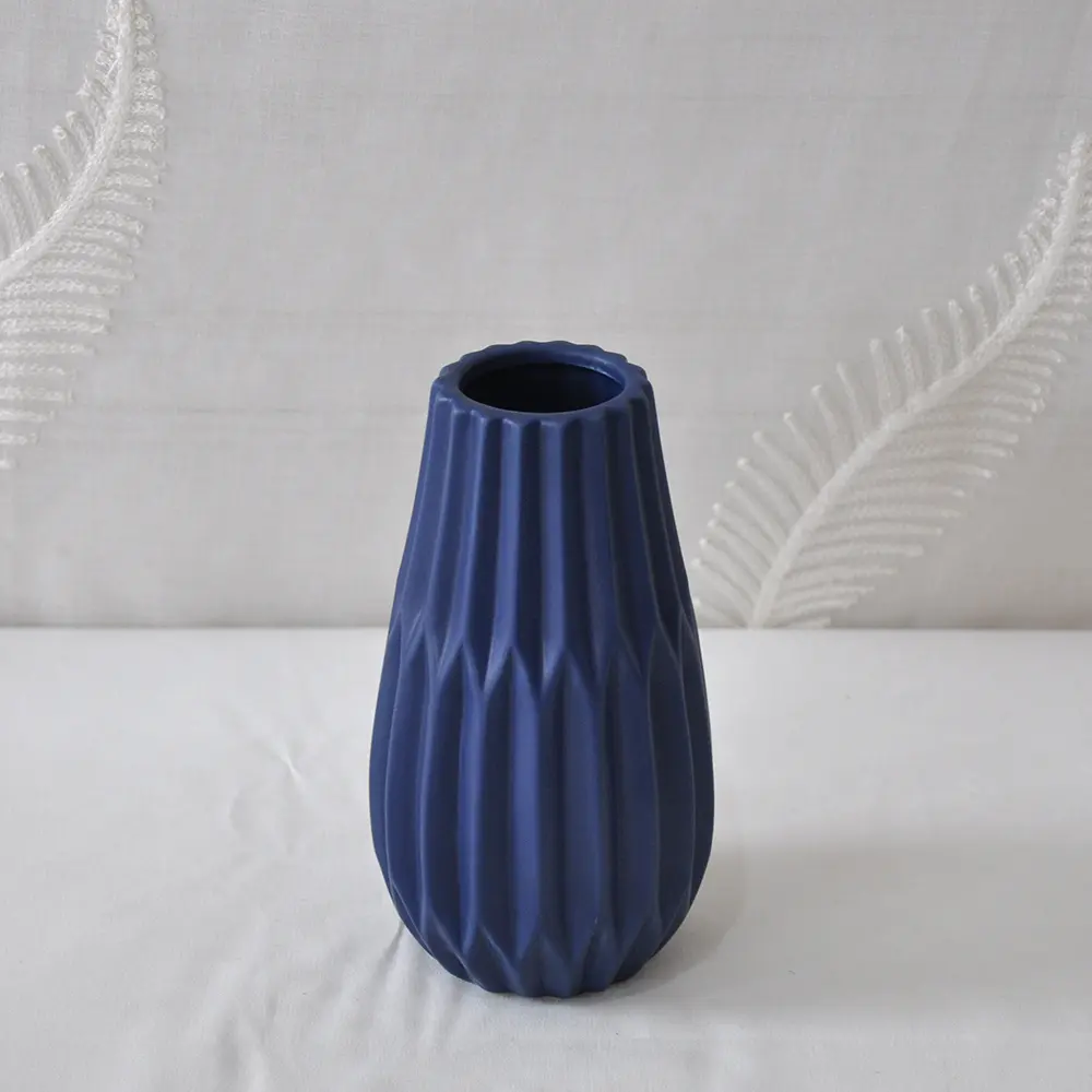 Wholesale Modern Minimalist Deep Sea Blue Matte Ribbed Ceramic Vase Set Factory, Exporters