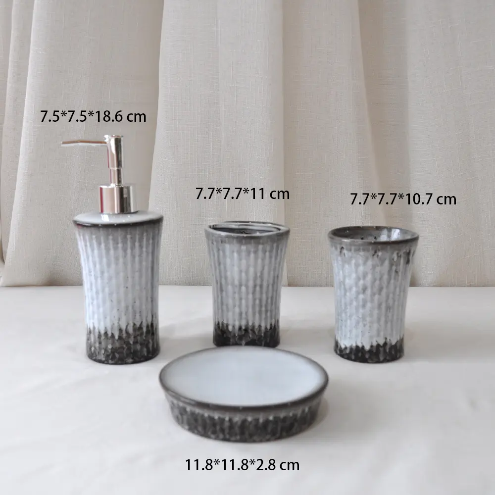 Gray - Black Gradient Vertical Striped Ceramic Bathroom Accessory Set